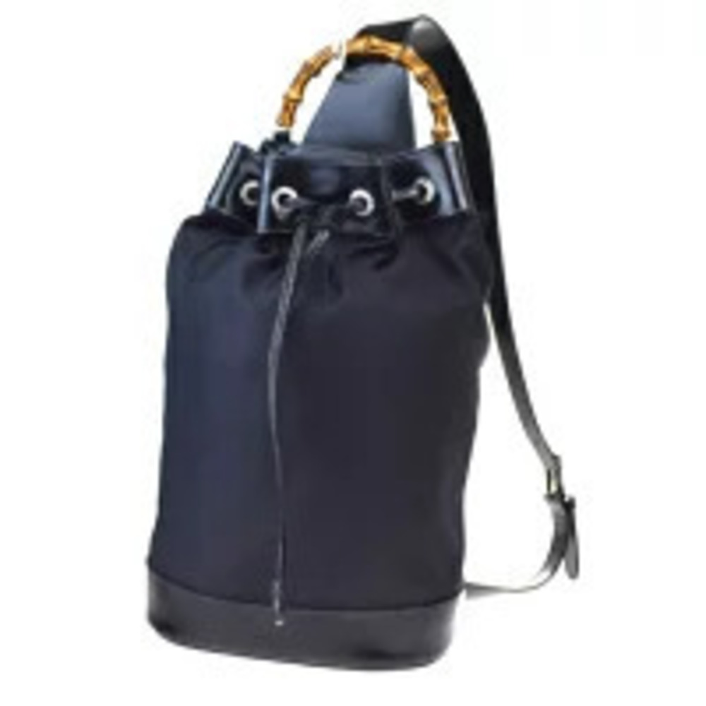 Gucci Bamboo Shoulder Bag Drawstring Black Leather